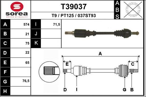 EAI T39037 - Albero motore / Semiasse autozon.pro