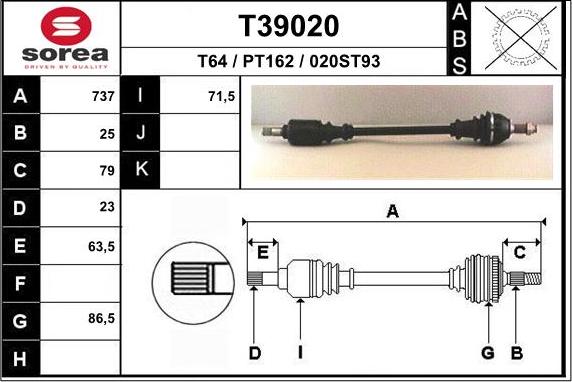 EAI T39020 - Albero motore / Semiasse autozon.pro