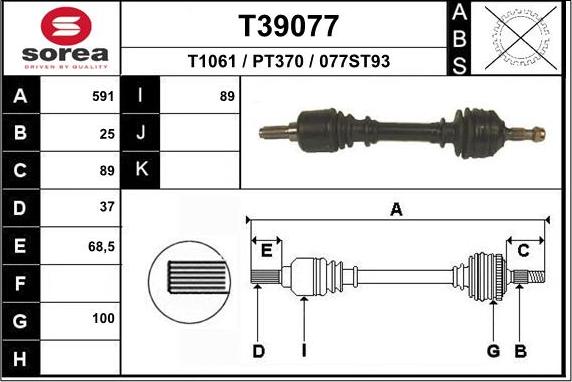 EAI T39077 - Albero motore / Semiasse autozon.pro