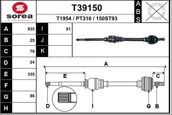 EAI T39150 - Albero motore / Semiasse autozon.pro