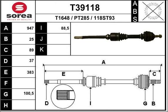 EAI T39118 - Albero motore / Semiasse autozon.pro