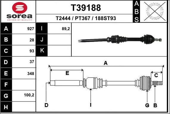 EAI T39188 - Albero motore / Semiasse autozon.pro