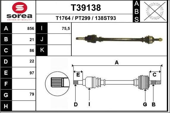 EAI T39138 - Albero motore / Semiasse autozon.pro