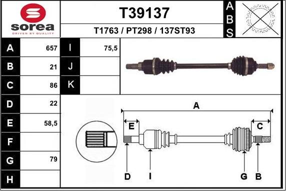 EAI T39137 - Albero motore / Semiasse autozon.pro