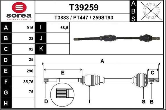 EAI T39259 - Albero motore / Semiasse autozon.pro