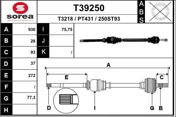 EAI T39250 - Albero motore / Semiasse autozon.pro