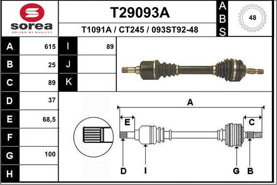 EAI T29093A - Albero motore / Semiasse autozon.pro