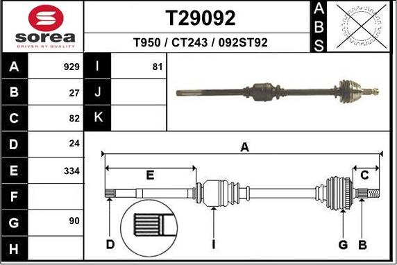 EAI T29092 - Albero motore / Semiasse autozon.pro