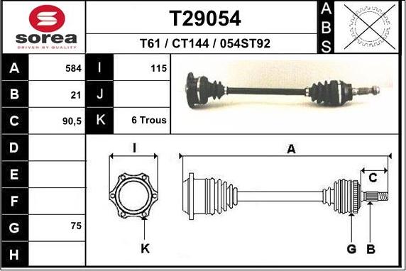 EAI T29054 - Albero motore / Semiasse autozon.pro