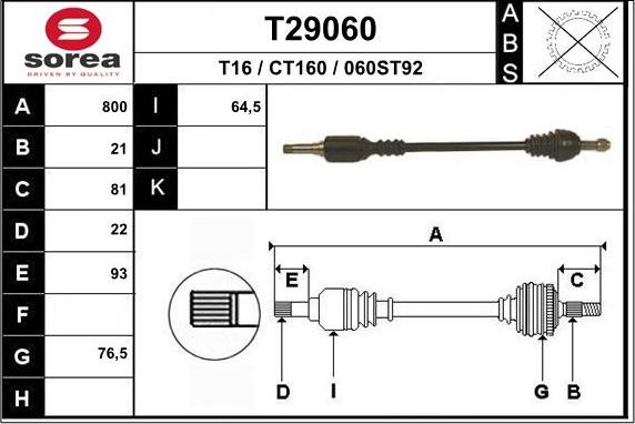 EAI T29060 - Albero motore / Semiasse autozon.pro