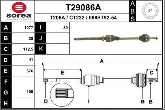 EAI T29086A - Albero motore / Semiasse autozon.pro