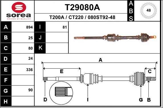 EAI T29080A - Albero motore / Semiasse autozon.pro