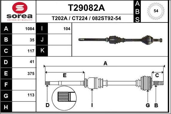 EAI T29082A - Albero motore / Semiasse autozon.pro