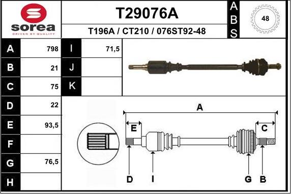 EAI T29076A - Albero motore / Semiasse autozon.pro