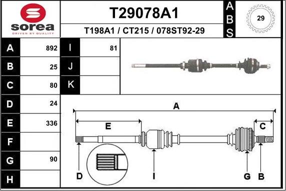 EAI T29078A1 - Albero motore / Semiasse autozon.pro