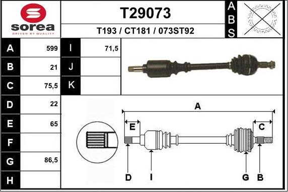 EAI T29073 - Albero motore / Semiasse autozon.pro