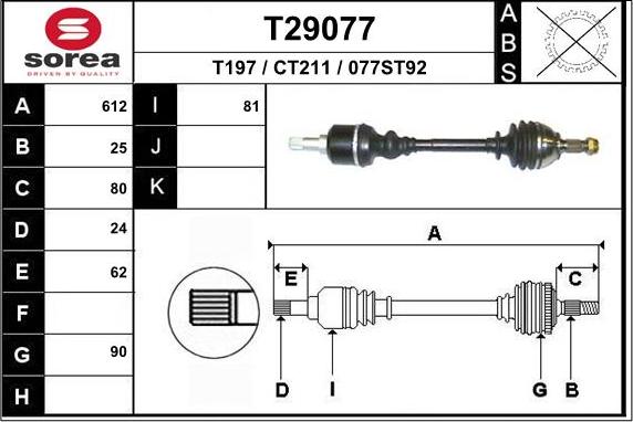 EAI T29077 - Albero motore / Semiasse autozon.pro