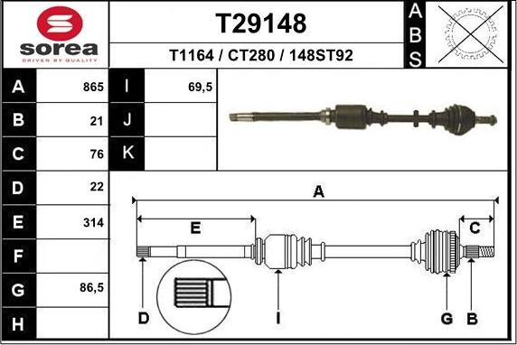 EAI T29148 - Albero motore / Semiasse autozon.pro