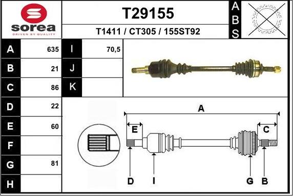 EAI T29155 - Albero motore / Semiasse autozon.pro