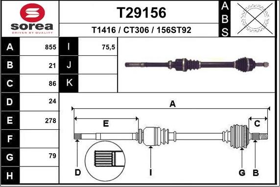 EAI T29156 - Albero motore / Semiasse autozon.pro