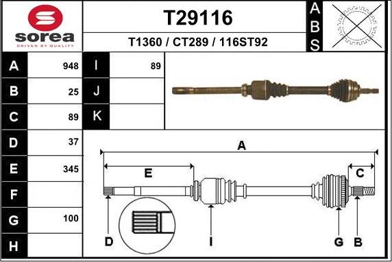 EAI T29116 - Albero motore / Semiasse autozon.pro