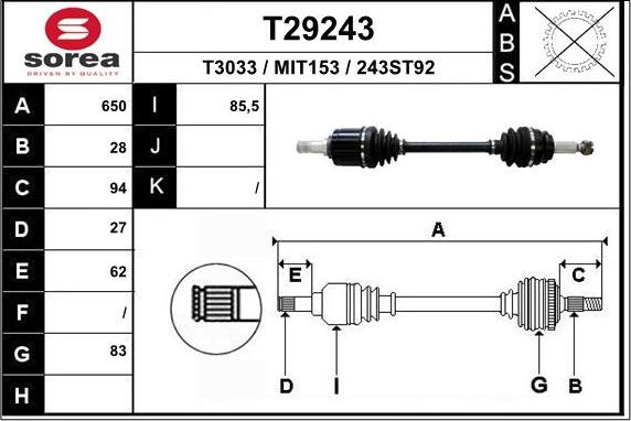 EAI T29243 - Albero motore / Semiasse autozon.pro