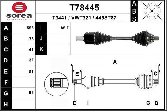 EAI T78445 - Albero motore / Semiasse autozon.pro