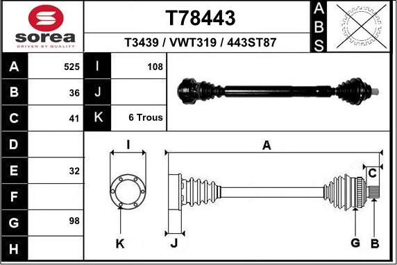 EAI T78443 - Albero motore / Semiasse autozon.pro