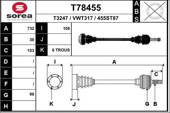 EAI T78455 - Albero motore / Semiasse autozon.pro