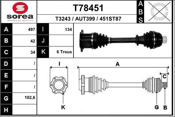 EAI T78451 - Albero motore / Semiasse autozon.pro