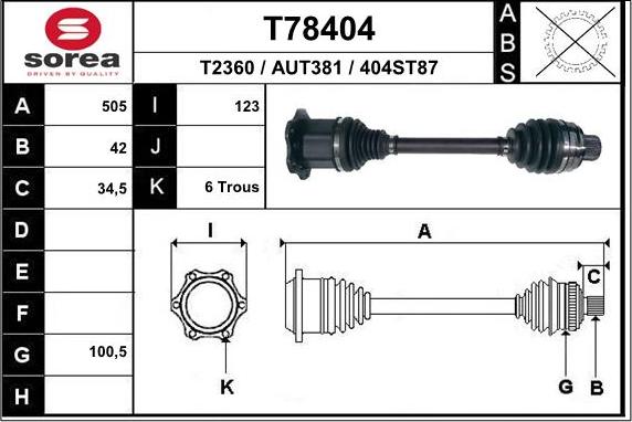 EAI T78404 - Albero motore / Semiasse autozon.pro