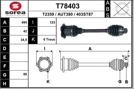 EAI T78403 - Albero motore / Semiasse autozon.pro