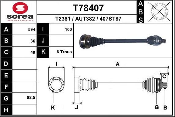 EAI T78407 - Albero motore / Semiasse autozon.pro