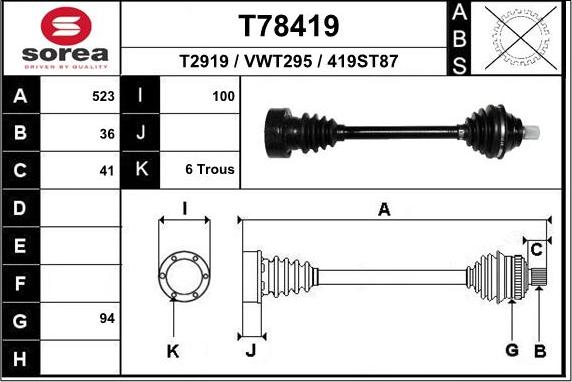 EAI T78419 - Albero motore / Semiasse autozon.pro