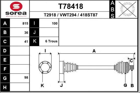 EAI T78418 - Albero motore / Semiasse autozon.pro