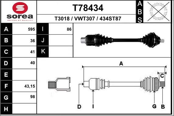 EAI T78434 - Albero motore / Semiasse autozon.pro