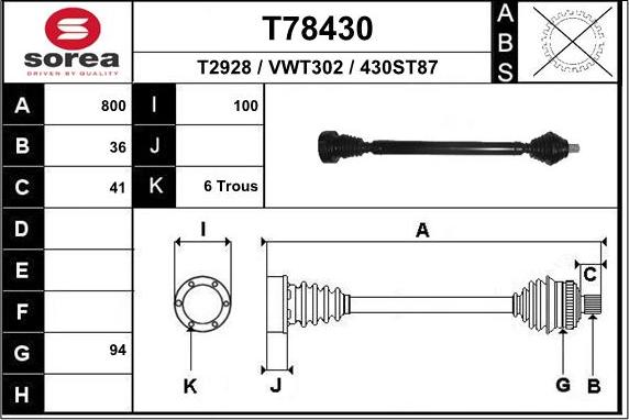 EAI T78430 - Albero motore / Semiasse autozon.pro