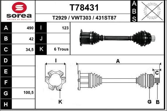 EAI T78431 - Albero motore / Semiasse autozon.pro