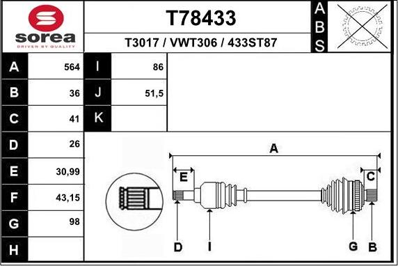 EAI T78433 - Albero motore / Semiasse autozon.pro