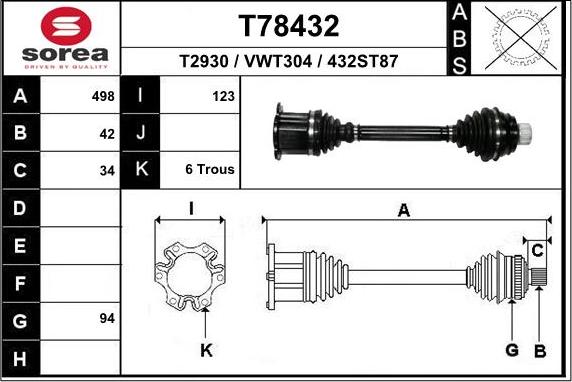 EAI T78432 - Albero motore / Semiasse autozon.pro