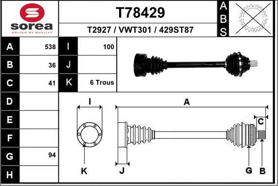 EAI T78429 - Albero motore / Semiasse autozon.pro