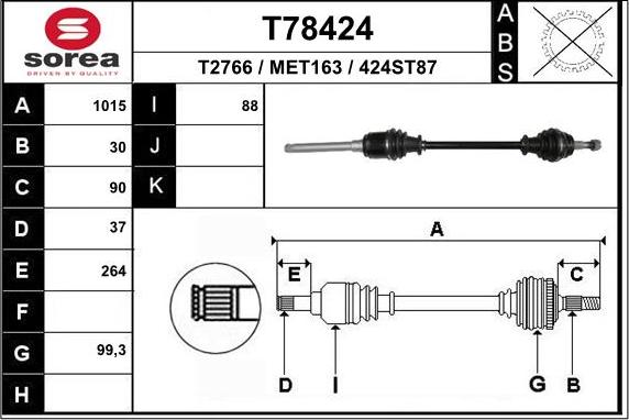 EAI T78424 - Albero motore / Semiasse autozon.pro