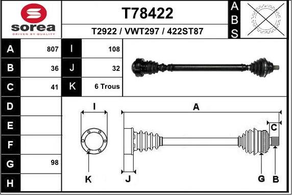 EAI T78422 - Albero motore / Semiasse autozon.pro