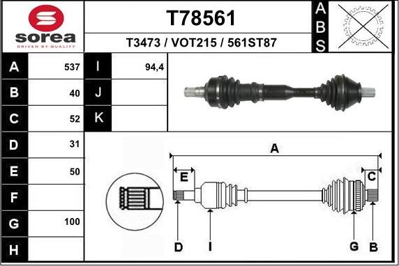 EAI T78561 - Albero motore / Semiasse autozon.pro