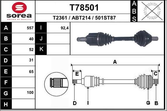 EAI T78501 - Albero motore / Semiasse autozon.pro