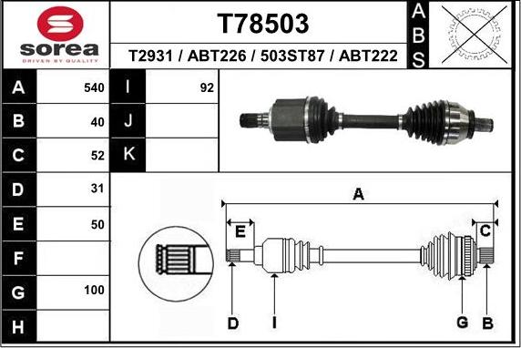 EAI T78503 - Albero motore / Semiasse autozon.pro