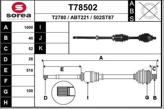 EAI T78502 - Albero motore / Semiasse autozon.pro