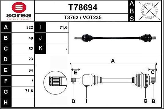 EAI T78694 - Albero motore / Semiasse autozon.pro