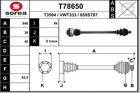 EAI T78650 - Albero motore / Semiasse autozon.pro