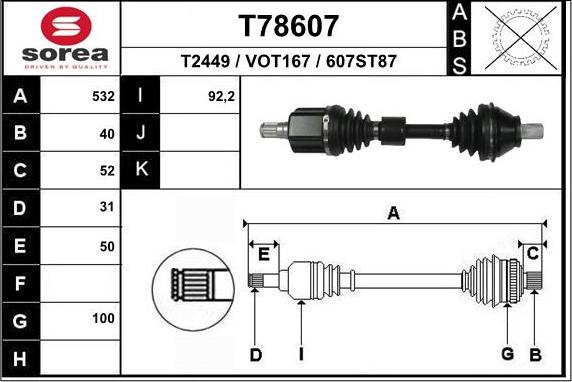 EAI T78607 - Albero motore / Semiasse autozon.pro